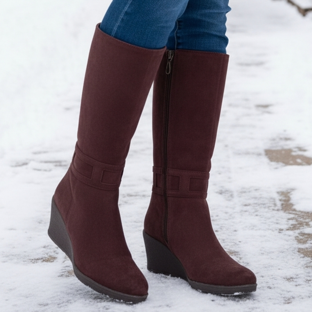 Blondo Canada 9 Old Money Timeless Equestrian Waterproof Tall Suede Wedged Boots